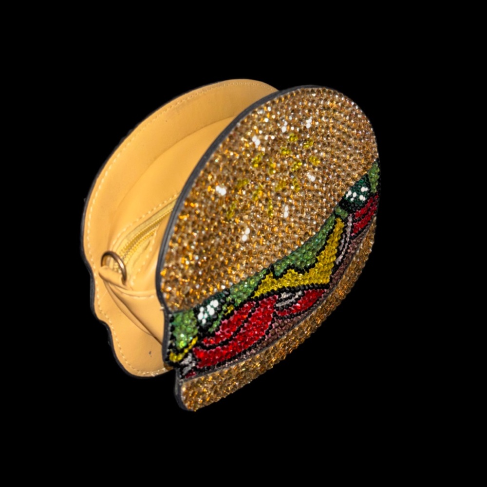 Gold Custom Cheeseburger Clutch Crossbody Bag New - Picture 6 of 6